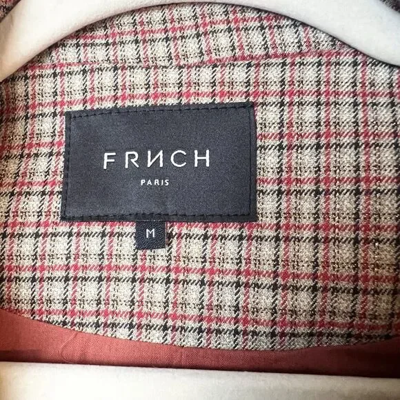 FRNCH Paris Plaid Blazer Jacket Tan Red Black Belted Women’s M - Picture 8 of 12